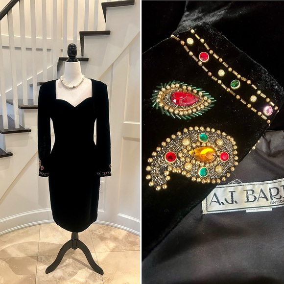 Black Velvet Sweetheart Dress, Vintage - Picture 13 of 13